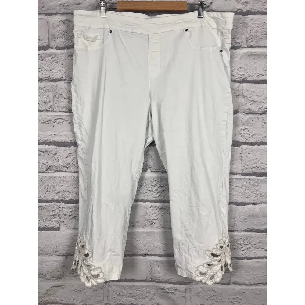 John Mark Women's 2X Boho Coastal Resortwear Feminine Embroidered Pull On Pants - Picture 3 of 14